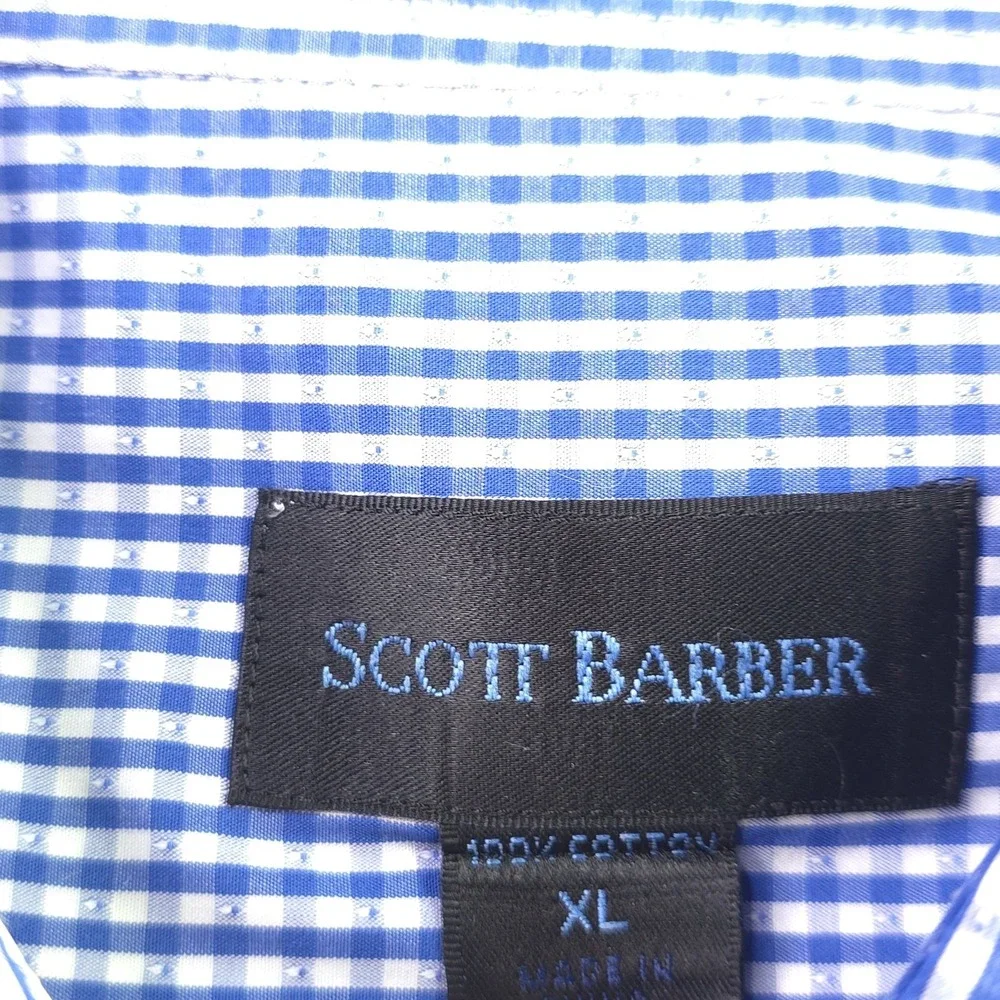Scott Barber‎ Shirt XL Blue Check Long Sleeve Button Up Cotton Casual